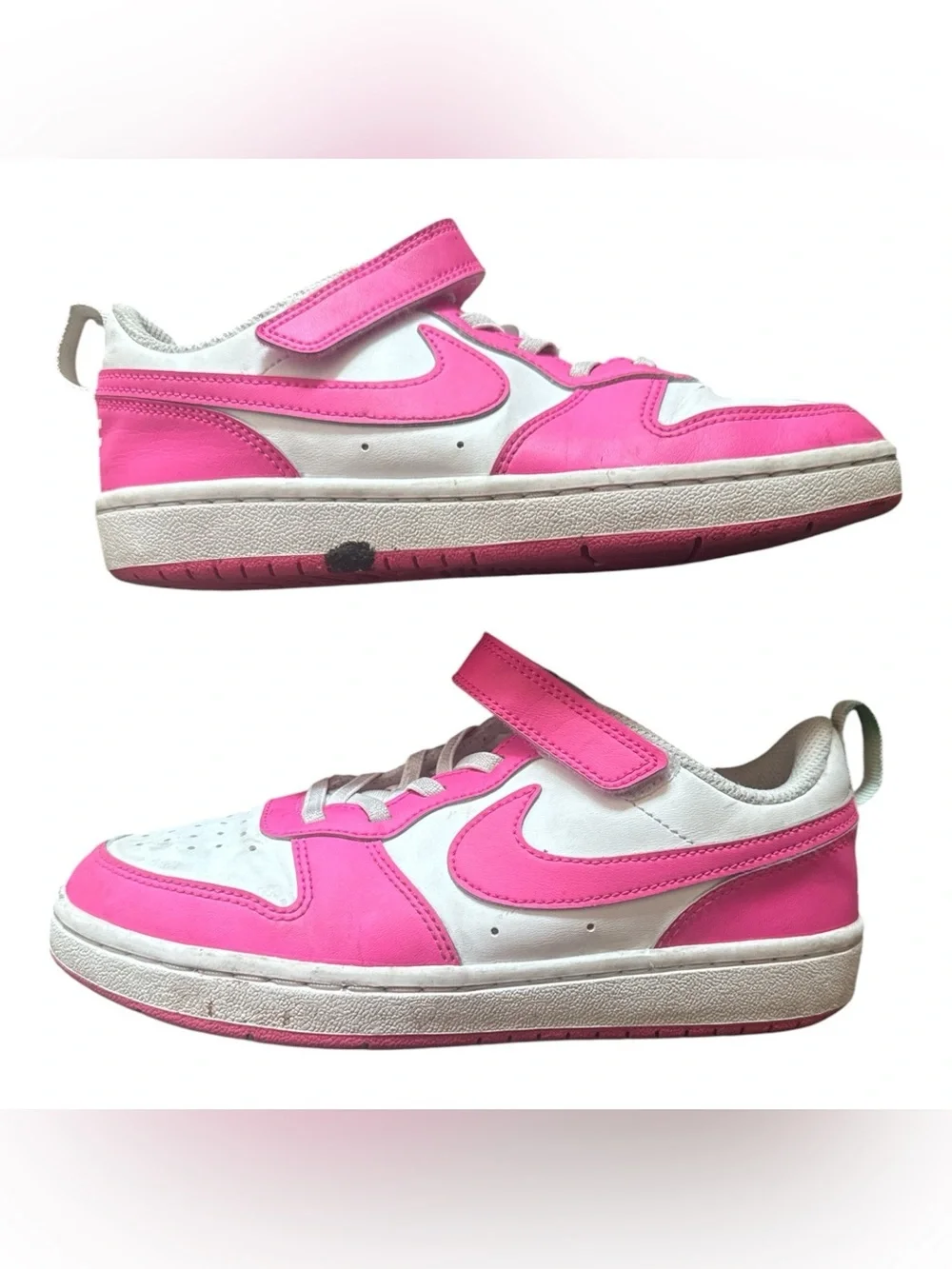 Nike Kids Size 2 Hot Pink & White Athletic Sneakers with Hook-and-Loop Velcro